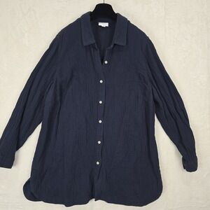 J. Jill XL Navy Gauze Button Up Long Slv Shirt 100% Cotton Coastal Beachy Boho